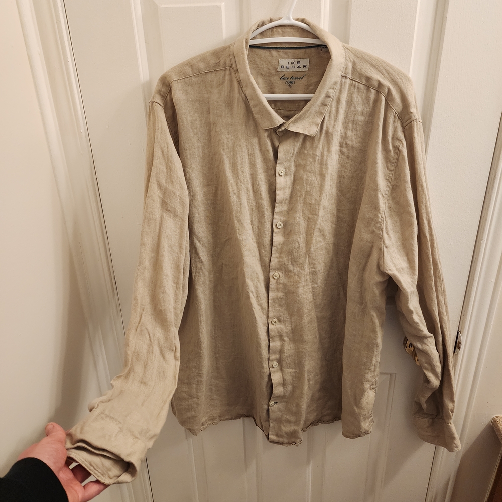 Ike BEHAR Beige Button-Up Linen Dress Shirt Men's XXL